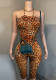 Women Fashion Printed Stretch Halter Neck Backless Slim Fit Jumpsuit