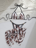 Holiday Women Printed Lace-Up Sexy Three Piece Bikini Swimwear