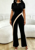 Women Fashion Colorblock Asymmetrical Open Waist Top Wide Leg Pants Set