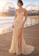 Women Sexy V Neck Strap Backless Sequin Slit Long Evening Dress