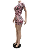 Women High Stretch Ribbed Leopard Print Patchwork Lace-Up Backless Slim Fit Jumpsuit