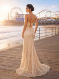Women Sexy V Neck Strap Backless Sequin Slit Long Evening Dress