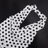 Summer Women Polka Dot Halter Neck Draped Backless Romper