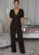 Women Fashion V Neck Shiny Polka Dot Short Sleeve Wide Leg Casual Jumpsuit