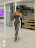 Women Fashion Colorblock Fringe Style Casual Jumpsuit