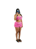 Summer Women Crochet Knitted Ruffle Strapless Lace-Up Beach Shorts Two Piece Set