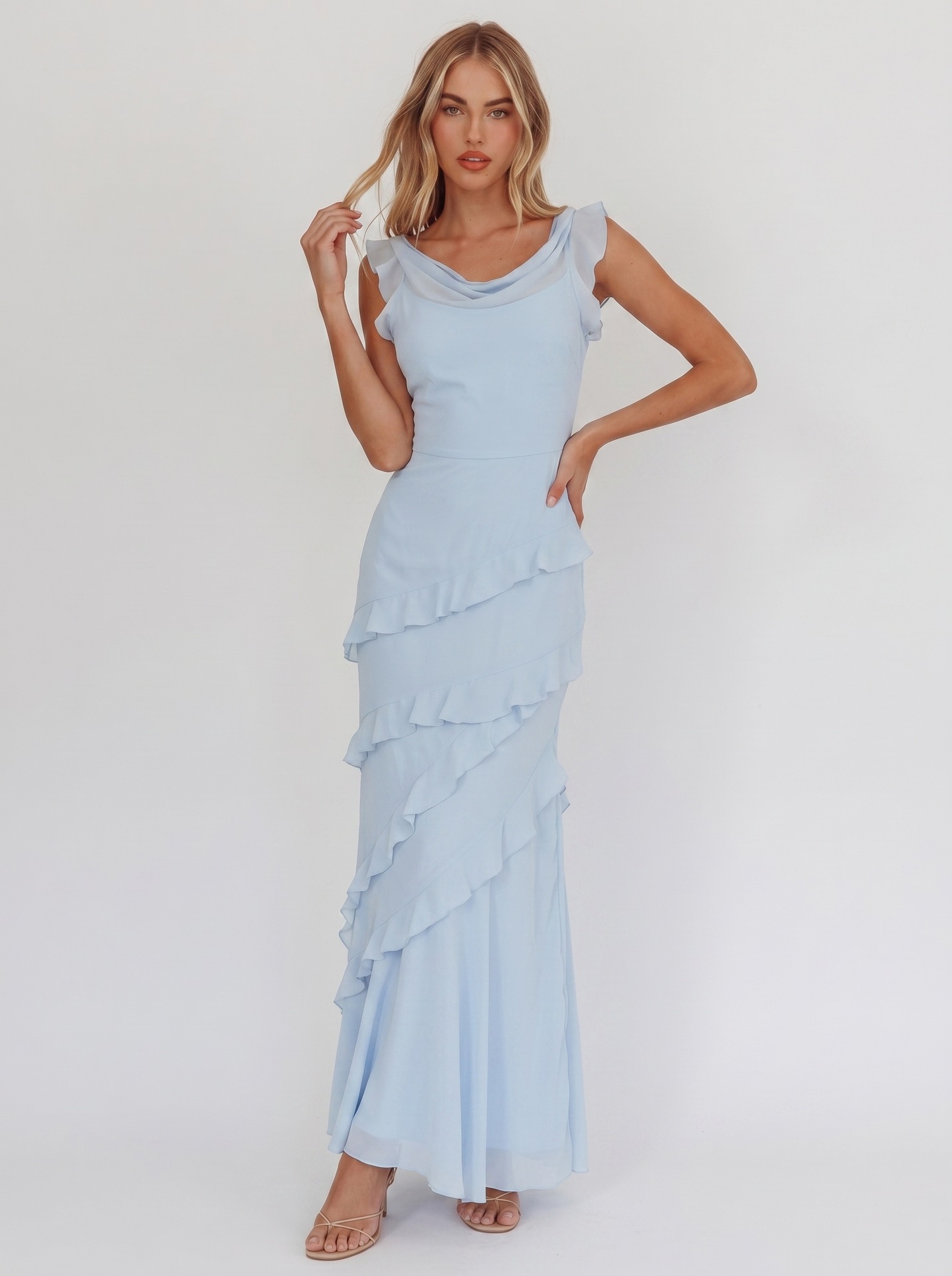 Solid Ruffle Maxi Dress for Summer Holidays
