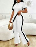 Women Fashion Colorblock Asymmetrical Open Waist Top Wide Leg Pants Set