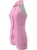 Women Elegant Turndown Collar Button Down Sleeveless Halter Neck Blazer Vest Shorts Set