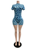 Women High Stretch Ribbed Leopard Print Patchwork Lace-Up Backless Slim Fit Jumpsuit
