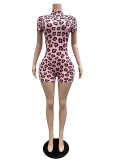 Women High Stretch Ribbed Leopard Print Patchwork Lace-Up Backless Slim Fit Jumpsuit