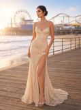 Women Sexy V Neck Strap Backless Sequin Slit Long Evening Dress