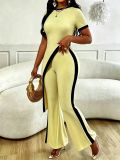 Women Fashion Colorblock Asymmetrical Open Waist Top Wide Leg Pants Set