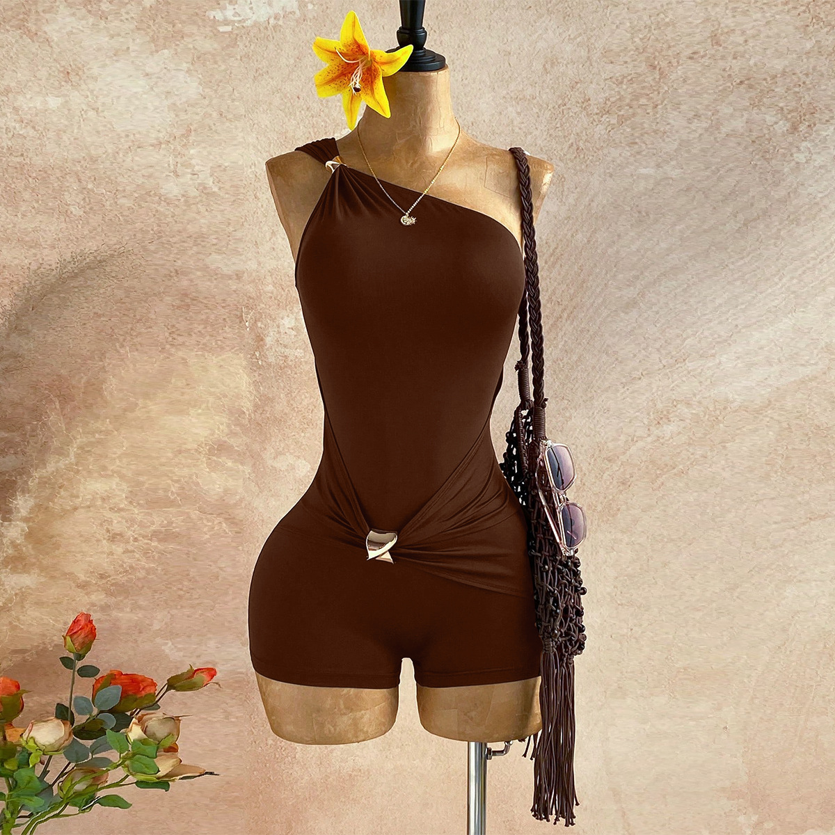 One-Shoulder Slim Waist Jumpsuit for Party Wear