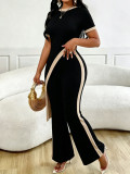 Women Fashion Colorblock Asymmetrical Open Waist Top Wide Leg Pants Set