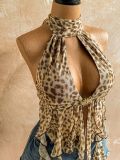 Women Summer Leopard Print Halter Neck Camisole Tank Top