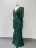 Summer Fall Women V Neck Stretch Sequin Short Sleeve Shawl Plus Size Mermaid Dress