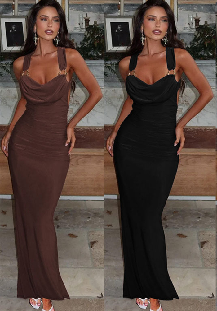Backless Ruffled Lace-Up Maxi Dress for Evening Events