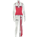 Women Fashion Solid Ruched Halter Neck Strap Sleeveless Backless Top