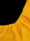 Plus Size Women African Yellow Off Shoulder Fringed Ruffled Formal Party Maxi Dress