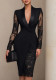 Women Lace Patchwork Long Sleeve Casual Blazer Dress