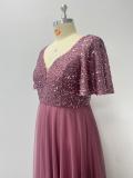 Spring Summer Women Elegant V Neck Short Sleeve Sequin Patchwork Mesh Plus Size Dress