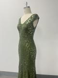 Spring Summer Women Double V Neck Stretch Sequin Lined Evening Dress