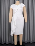 Women Sexy V Neck White Asymmetrical Ruffled Bodycon Dress