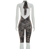 Women Sexy Backless Leopard Print Jumpsuit