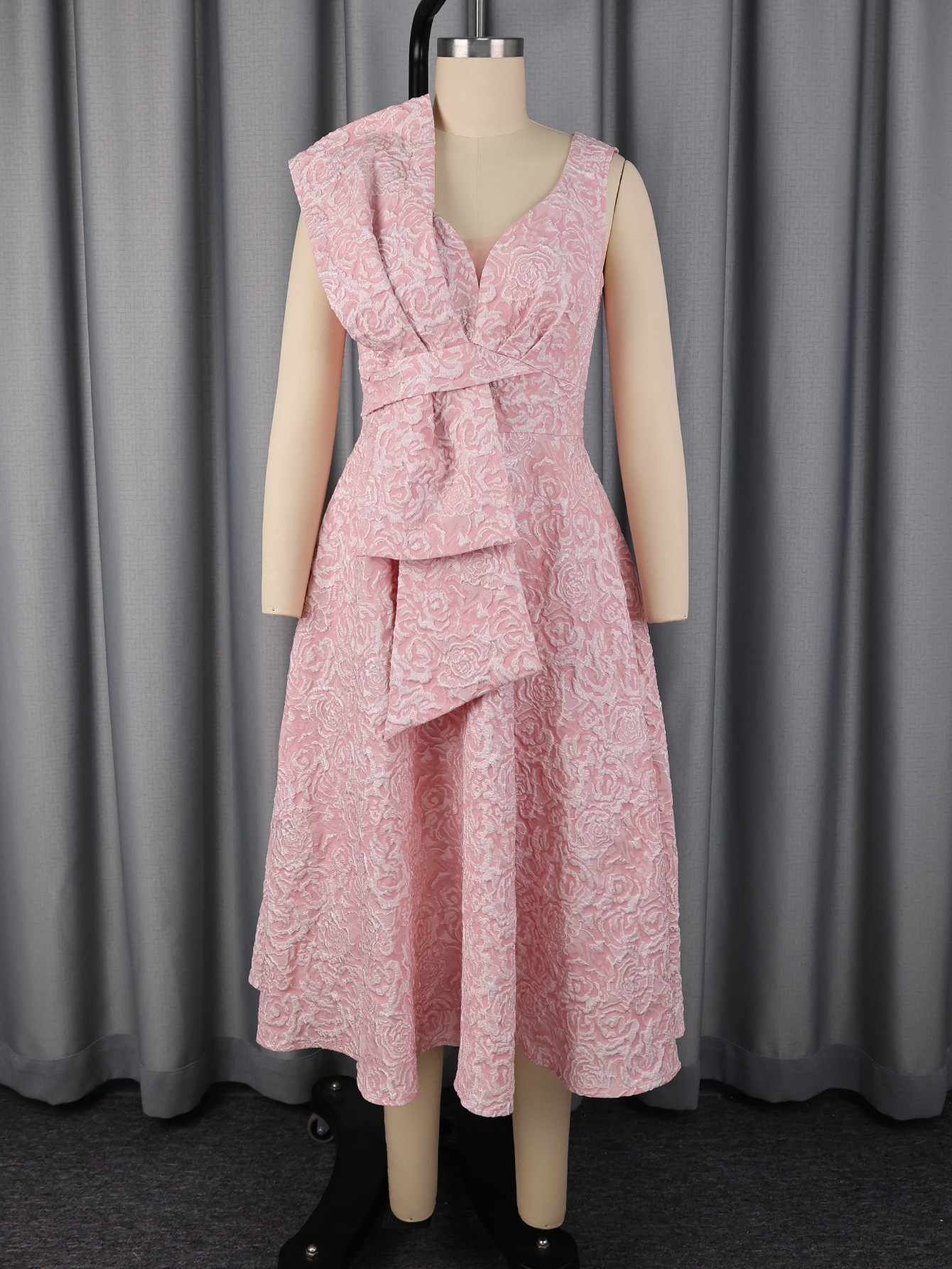 Pink V-Neck Dress for Formal Elegant Parties