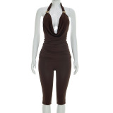 Women Ruffled Top and Capri Pants Two Piece Set