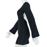 Women Solid Sexy Round Neck Long Sleeve Backless Bodycon Mini Dress