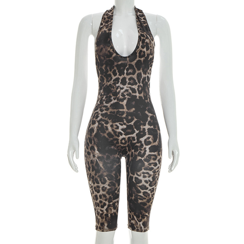Leopard Print Backless Jumpsuit for Club Wear