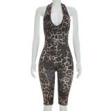 Women Sexy Backless Leopard Print Jumpsuit