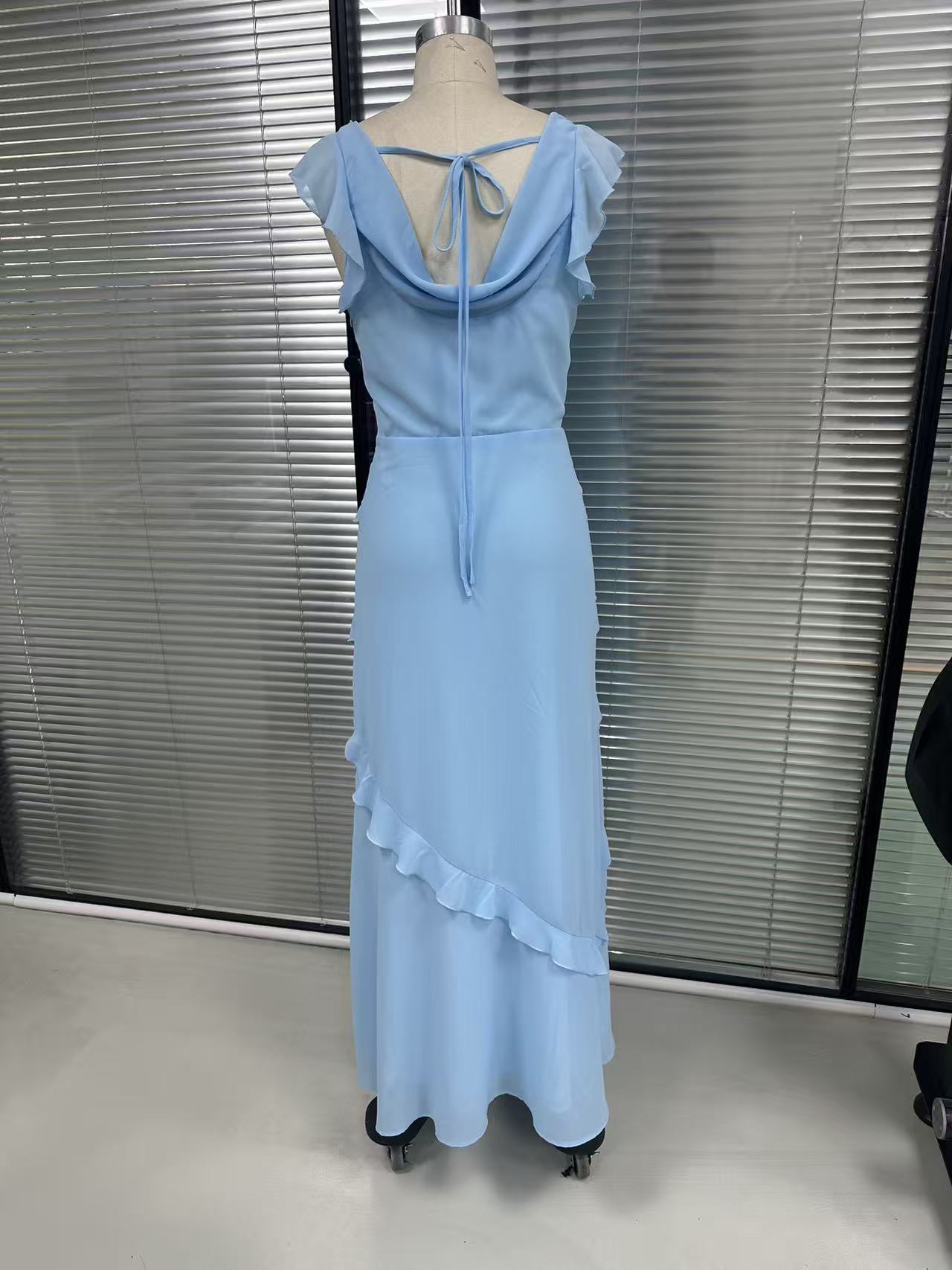 Solid Ruffle Maxi Dress for Summer Holidays