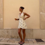 Women Summer French V Neck Polka Dot Strap Dress
