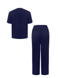 Women Casual Striped T-Shirt Straight Pants Two Piece Set