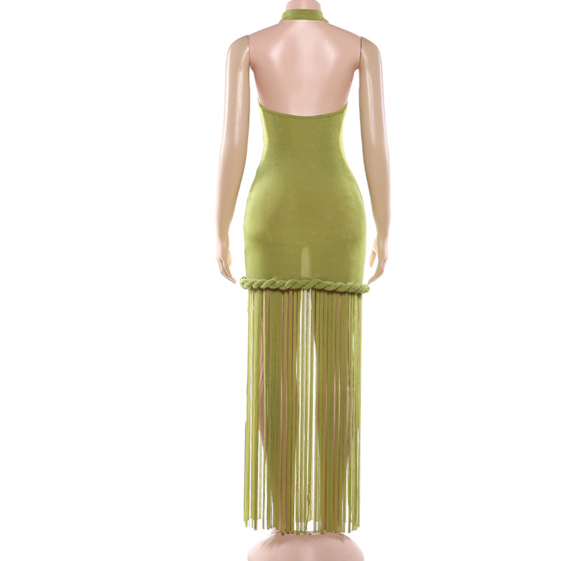 Fringed Halter Backless Dress for Spring Evening Events