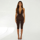 Women Ruffled Top and Capri Pants Two Piece Set