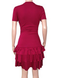 Women Summer Short Sleeve Multi-Layer Ruffled Cascading Ruffles Dress