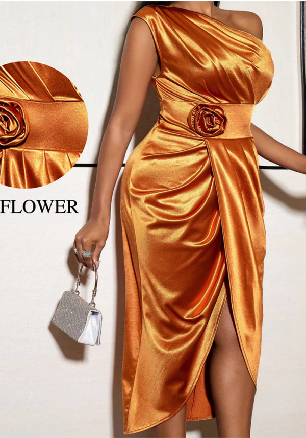 Women Sexy One Shoulder Split Bodycon Elegant Dress
