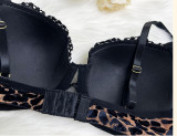 Women Sexy Leopard Print Lace Underwire Bra Lingerie Two Piece Set