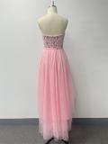 Spring Summer Women Strapless Layered Mesh Irregular Party Mini Dress