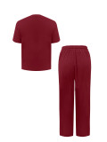 Women Casual Striped T-Shirt Straight Pants Two Piece Set