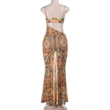 Women Sexy Bikini Backless Holidays Printed Dress