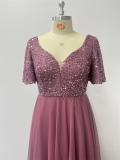 Spring Summer Women Elegant V Neck Short Sleeve Sequin Patchwork Mesh Plus Size Dress