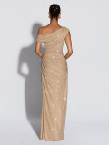 Women Summer Clothing Slash Shoulder Sleeveless Beaded Maxi Dress