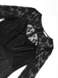 Women Lace Long Sleeve Sexy Cut-Out Heart Print Fringed Dress