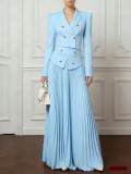Women Blazer and Pleated Long Skirt Two Piece Set