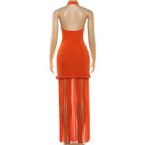 Women Spring Fringed Halter Neck Sexy Backless Dress
